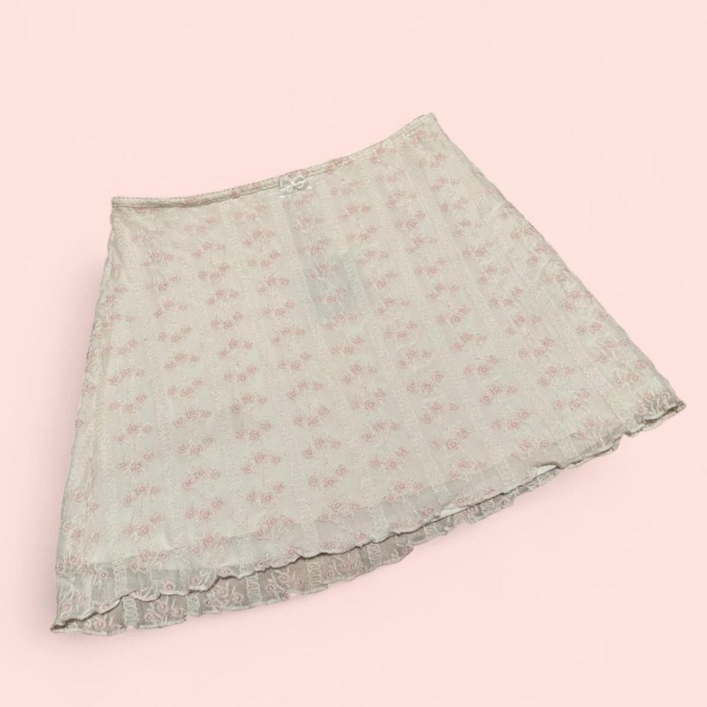 Garage Floral Lace Midi Skirt - Cream and Pink